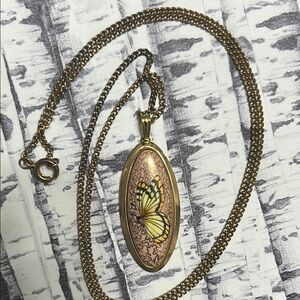 Elegant Gold Butterfly Pendant Costume Necklace